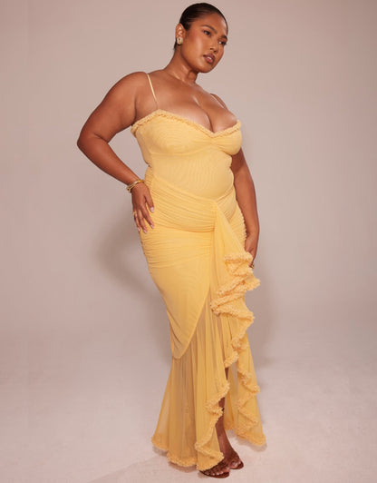 VESTIDO LARGO CON VOLANTES — EL VESTIDO SOFISTICADO QUE COMBINA ELEGANCIA Y AUDACIA